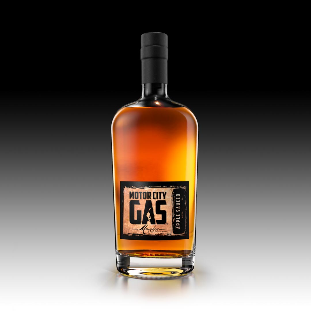 Motor City Gas Whiskey Apple Sauced Moonshine Bourbon Bottle Wheat Whiskey Apple Moonshine