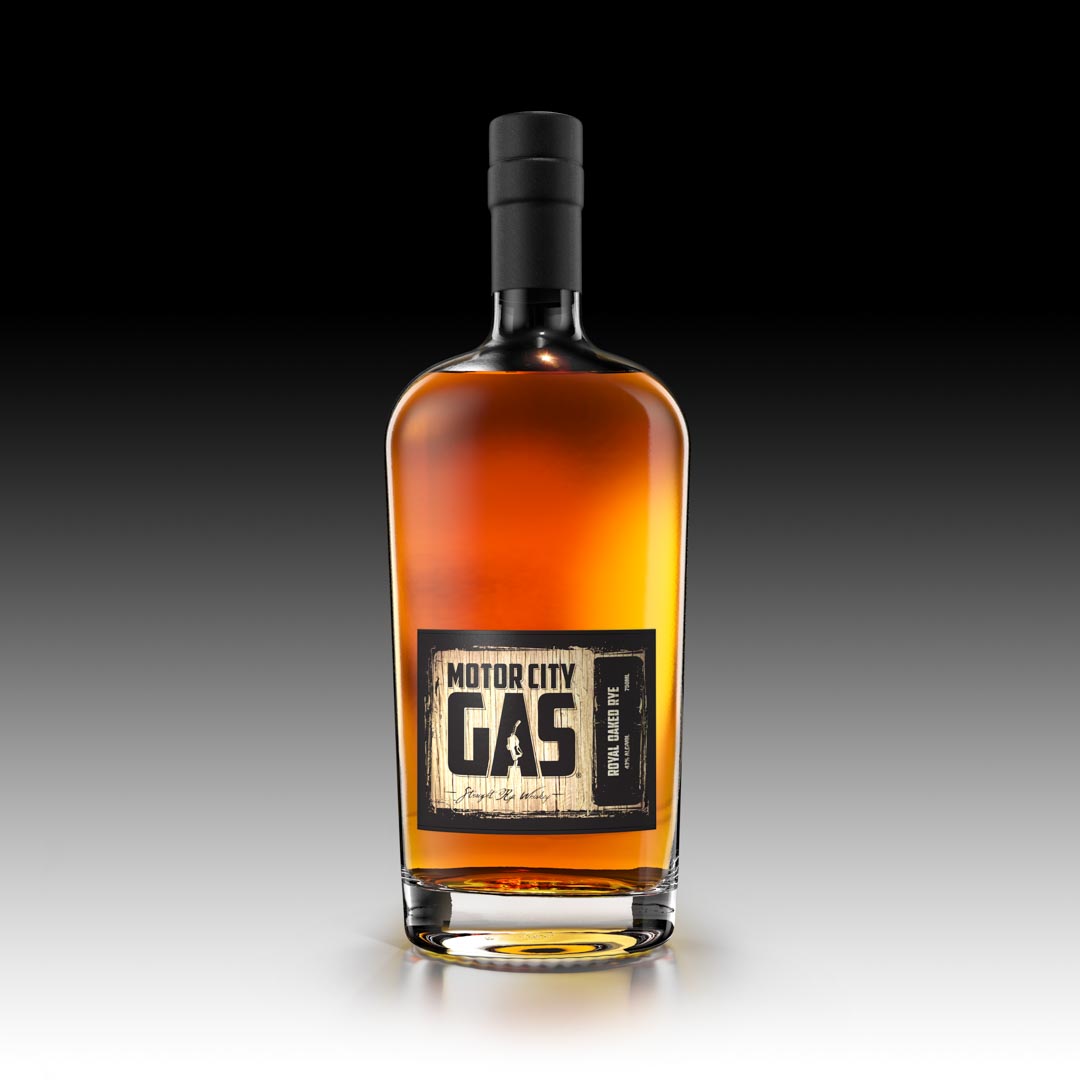 Motor City Gas Whiskey Royal Oak Rye Whiskey Bottle Rye Sweet Corn, Smoked Whiskey