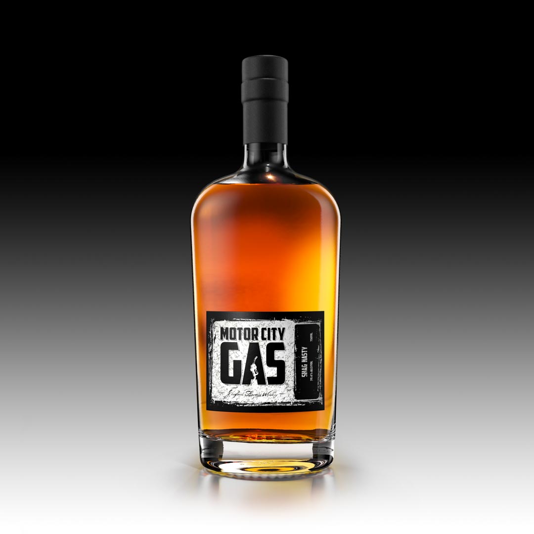 Motor City Gas Whiskey Shag Nasty Bottle Hickory Shagbark Flavored Whiskey