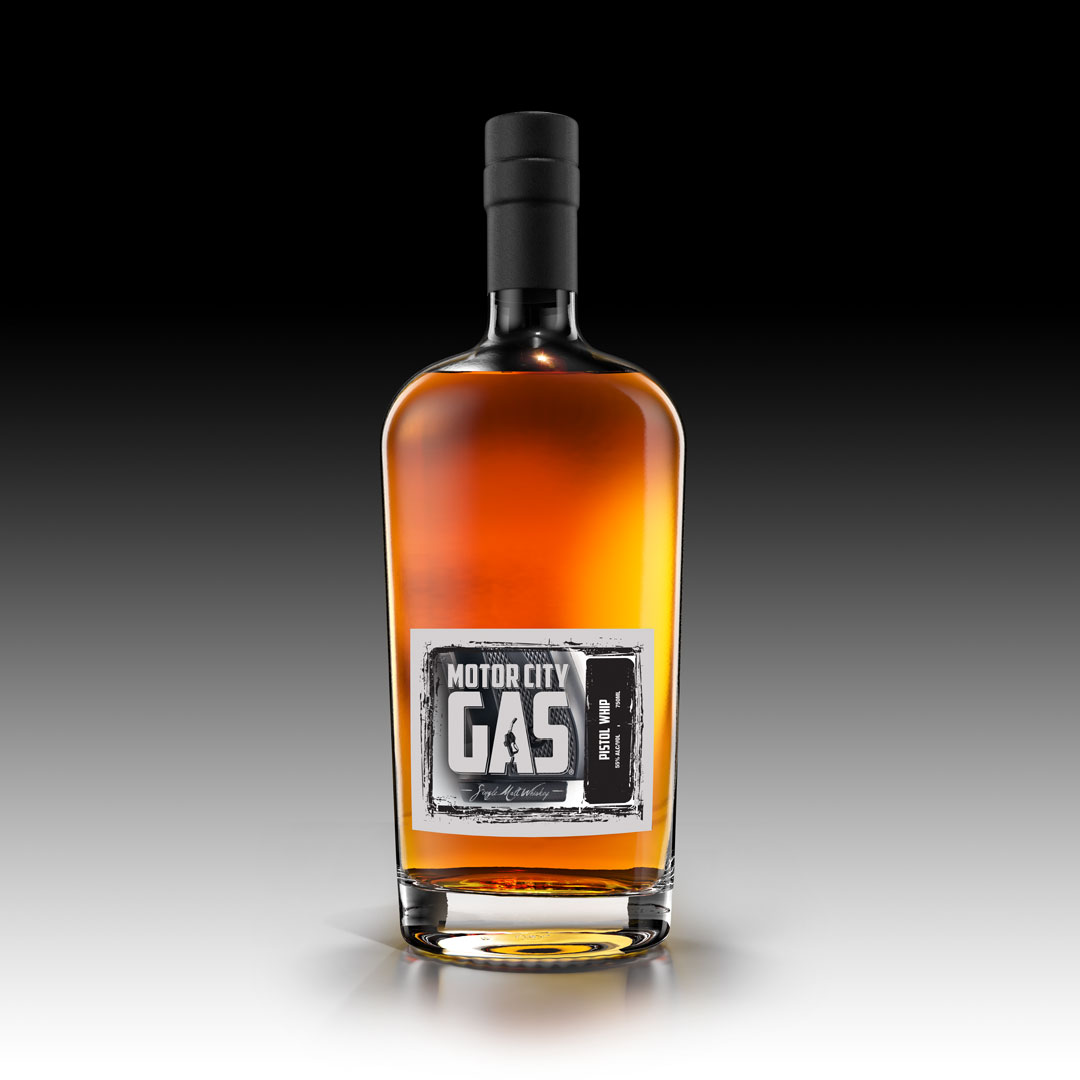 Motor City Gas Whiskey Pistol Whip Single Malt finished in a Shagbark Liqueur Barrel Royal Oak, Michigan