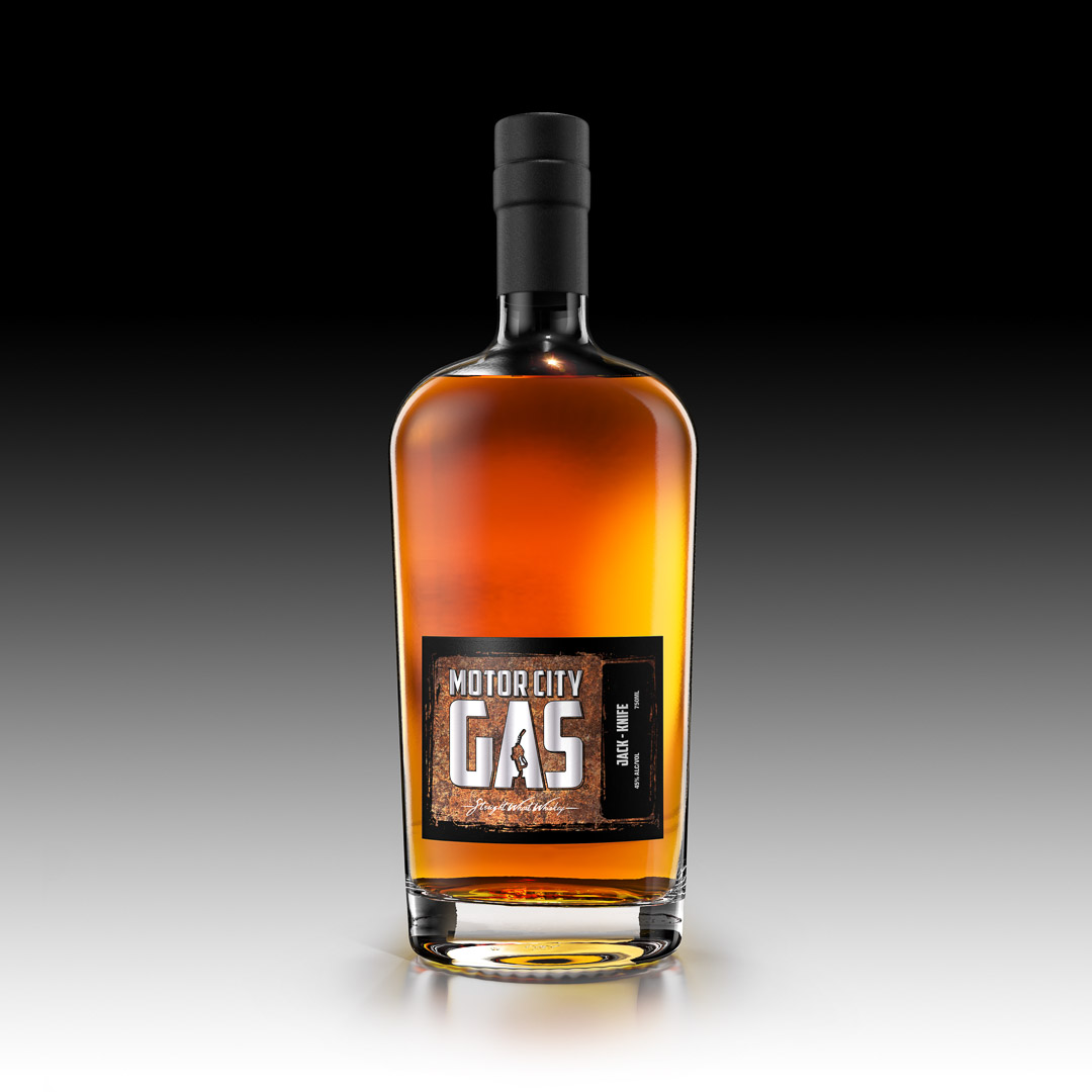 Motor City Gas Whiskey Jack-Knife Lightly peat smoked wheat whiskey